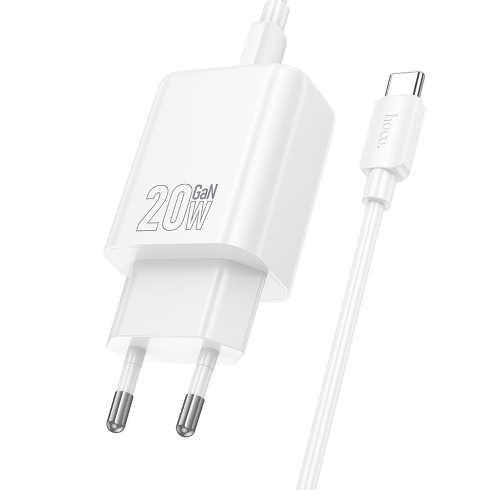 Network Charger with USB-C Cable HOCO N60, 20W, 3A, 1 x USB-C, White