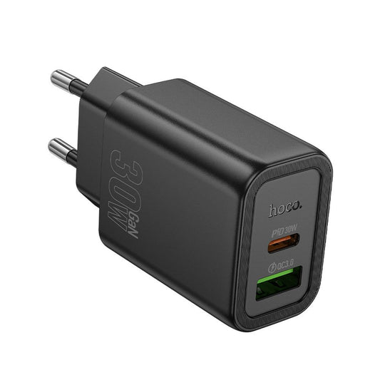 Зарядно устройство за мрежа HOCO N63, 30W, 3A, 1 x USB-A - 1 x USB-C, Черно