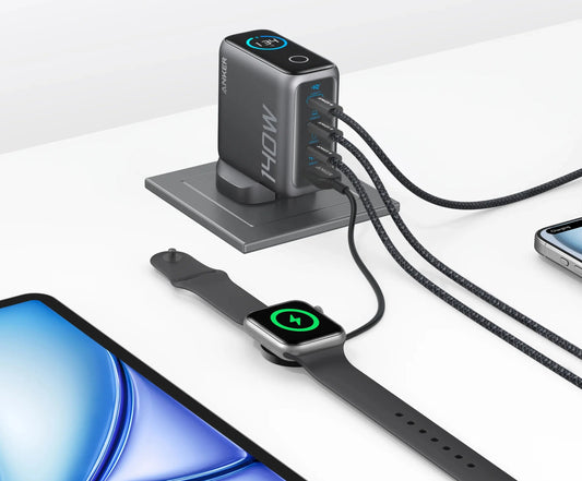 Мрежов зарядно устройство с USB-C кабел Anker Zolo, 140W, 5A, 1 x USB-A - 3 x USB-C, Черно B2697GZ1
