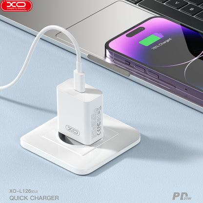 Зарядно устройство за мрежа с кабел USB-C XO Design L126, 20W, 3A, 1 x USB-C, Бяло