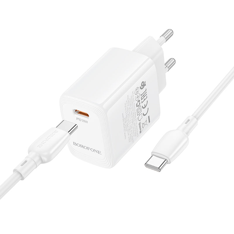 Мрежов заряден уред с USB-C кабел Borofone BN26 Fuente, 20W, 3A, 1 x USB-C, Бял