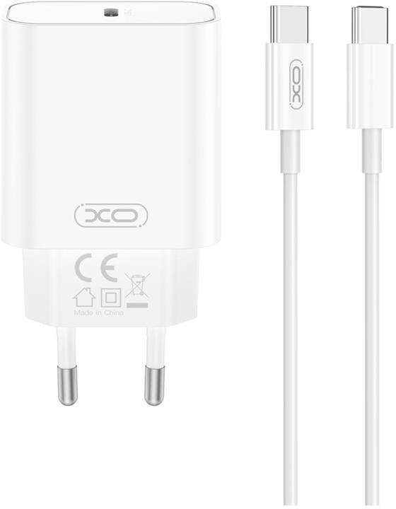 Зарядно за мрежа с кабел USB-C XO Design CE32, 20W, 3A, 1 x USB-C, Бяло