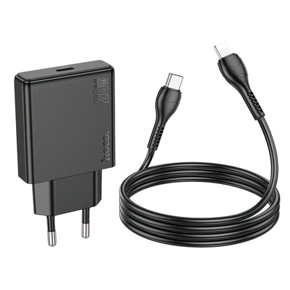 Зарядно устройство за мрежа с кабел Lightning HOCO N37, 30W, 3A, 1 x USB-C, Черно