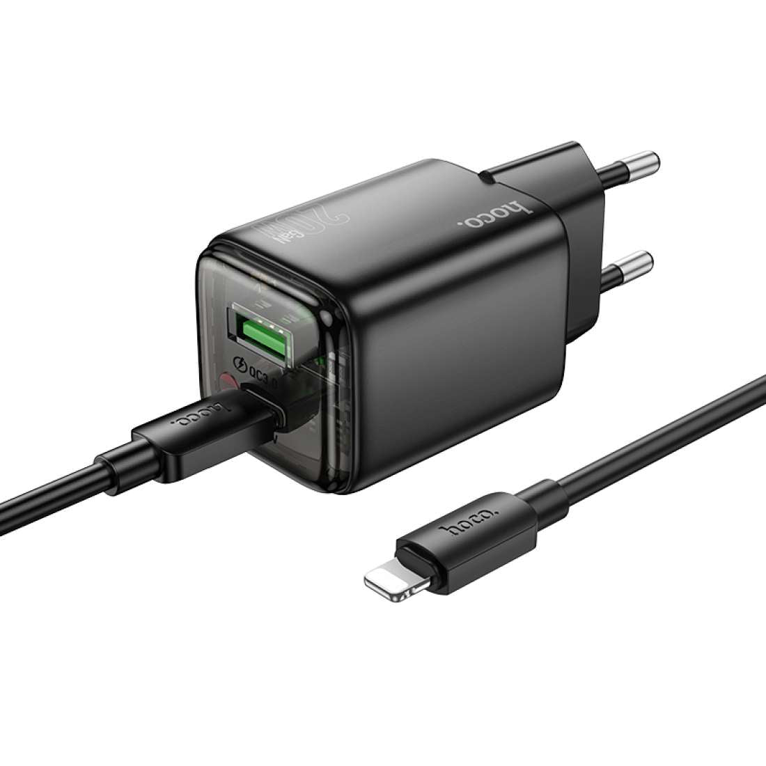 Мрежово зарядно с Lightning кабел HOCO N52, 20W, 3A, 1 x USB-A - 1 x USB-C, Черно