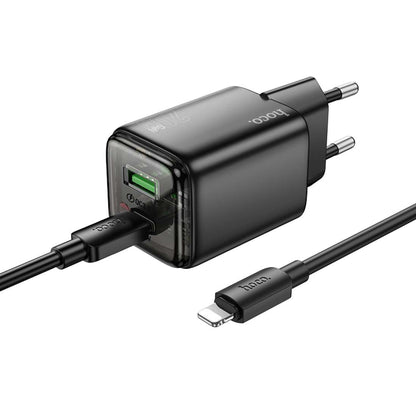Мрежово зарядно с Lightning кабел HOCO N52, 20W, 3A, 1 x USB-A - 1 x USB-C, Черно