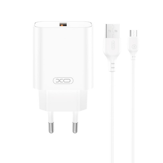 Мрежов заряден уред с USB-C кабел XO Design CE33, 18W, 3A, 1 x USB-A, Бял