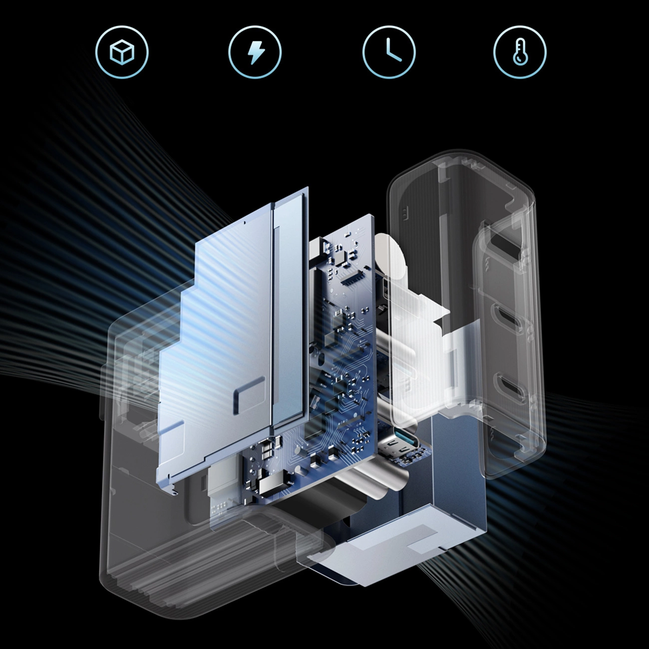 Мрежов заряден уред с USB-C кабел Cuktech, 100W, 5A, 1 x USB-A - 2 x USB-C, Сив CUKAD1003EUG