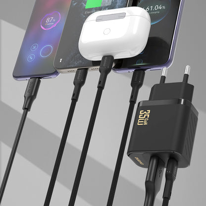 Зарядно за мрежа с USB-C кабел Dudao A27 Max, 35W, 1 x USB-A - 1 x USB-C, Черно