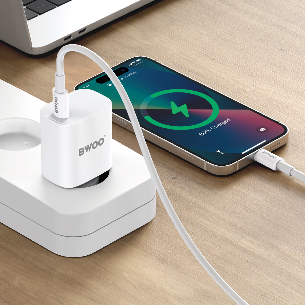 Мрежов заряден уред с USB-C кабел BWOO CDA159, 20W, 3A, 1 x USB-C, Бял