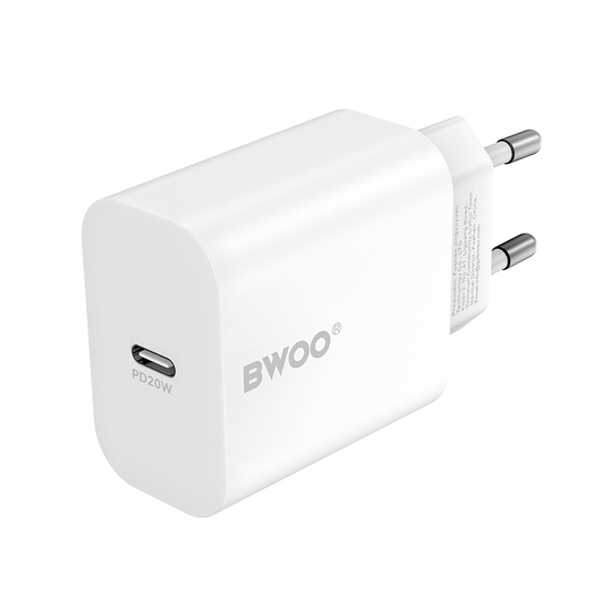 Мрежов зарядно с USB-C кабел BWOO CDA233, 20W, 3A, 1 x USB-C, Бяло