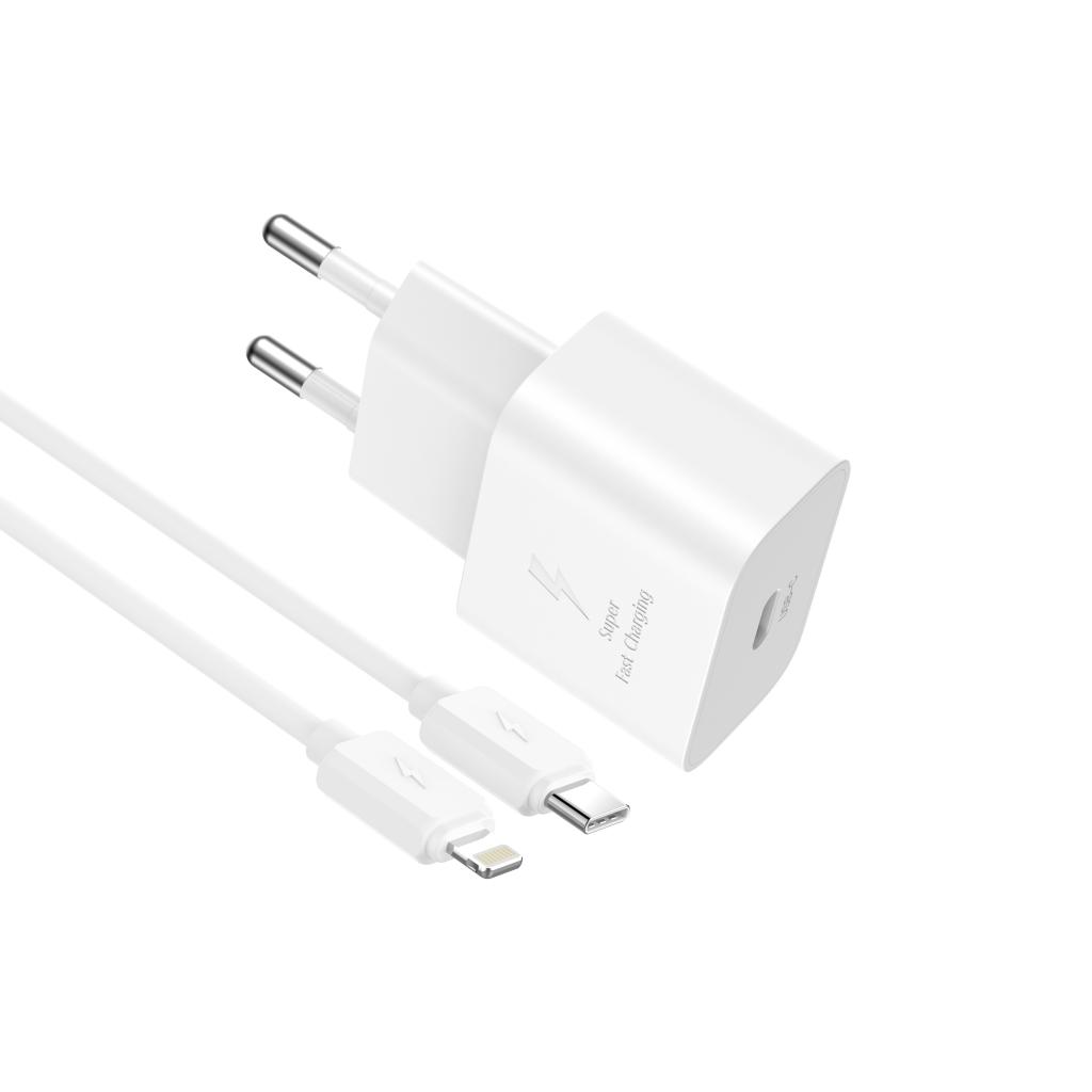 Зарядно устройство с мрежов кабел Lightning XO Design L167, 25W, 3A, 1 x USB-C, бяло