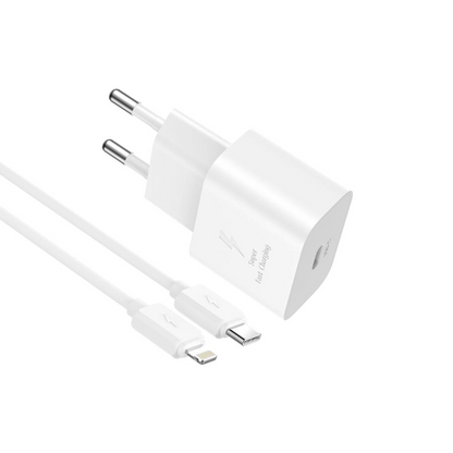 Зарядно устройство с мрежов кабел Lightning XO Design L167, 25W, 3A, 1 x USB-C, бяло