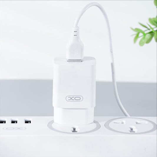 Зарядно устройство с мрежов кабел USB-C XO Design L99, 12W, 2.4A, 1 x USB-A, бяло