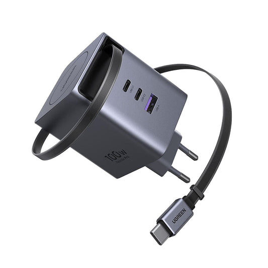 Мрежово зарядно с USB-C кабел UGREEN X616 (65828), 100W, 5A, 1 x USB-A - 3 x USB-C, Сиво