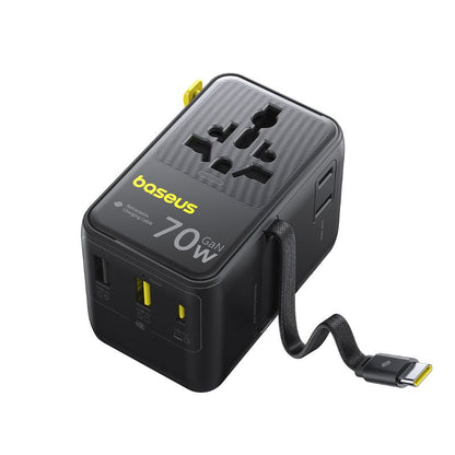 Мрежово зарядно с USB-C кабел Baseus Travel EnerCore CG11, 70W, 2 x контакт - 1 x USB-C - 2 x USB-A, черно E0307E00
