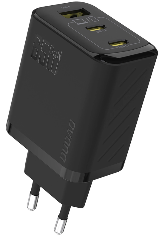 Мрежово зарядно с USB-C кабел Dudao A29C, 65W, 3.25A, 1 x USB-A - 2 x USB-C, Черно