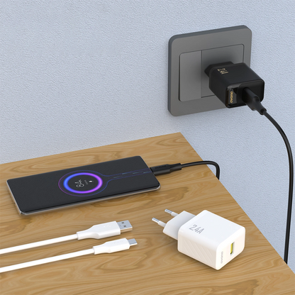 Зарядно устройство с мрежов кабел USB-C Dudao A23TEU, 12W, 2.4A, 1 x USB-A, черно