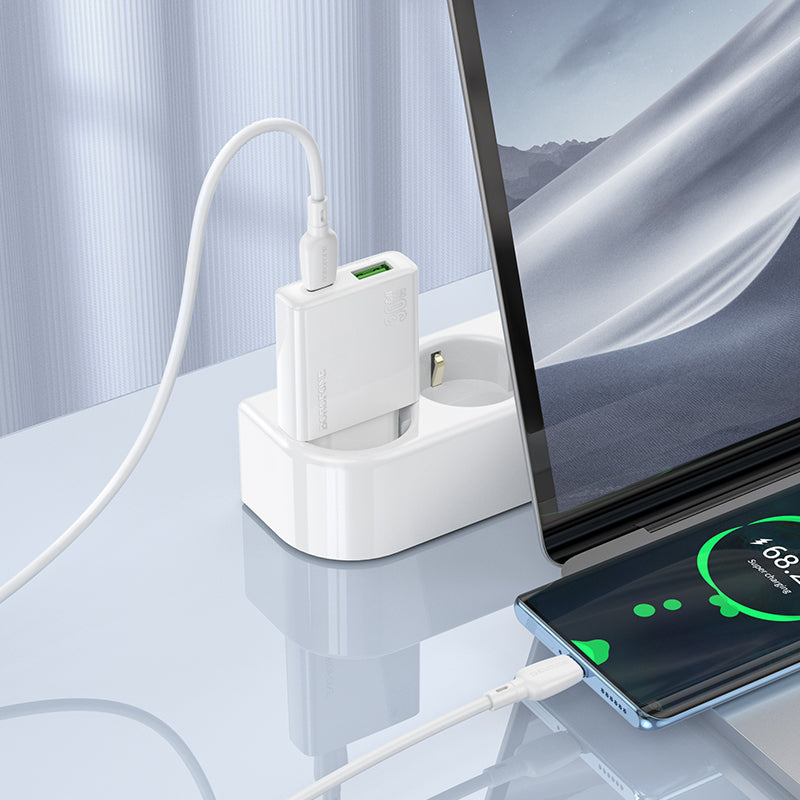 Мрежово зарядно устройство с USB-C кабел Borofone BN25 Wish, 30W, 3A, 1 x USB-A - 1 x USB-C, бяло 