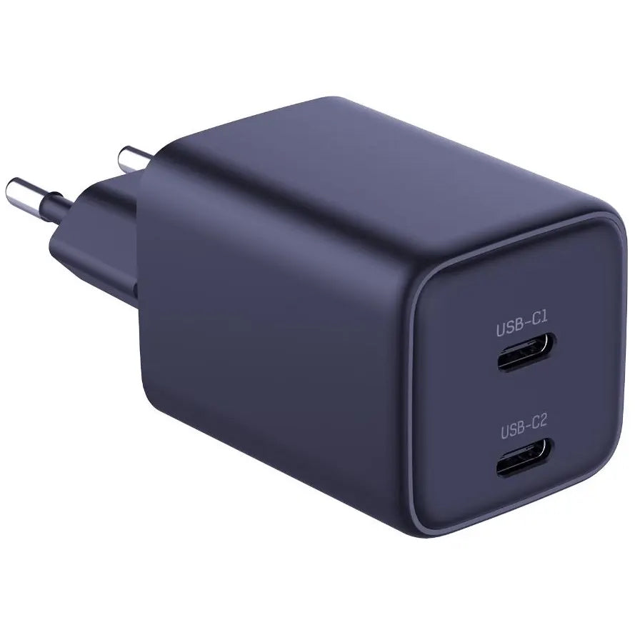 Мрежово зарядно устройство 3MK HyperCharger с USB-C кабел, 45W, 3A, 2 x USB-C, черно 