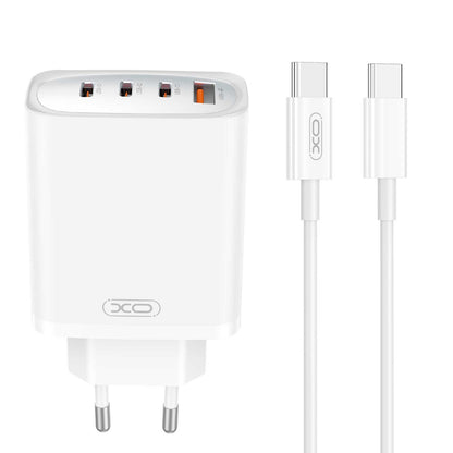 Мрежово зарядно устройство с USB-C кабел XO Design CE23, 65W, 3,25A, 1 x USB-A - 3 x USB-C, бяло 