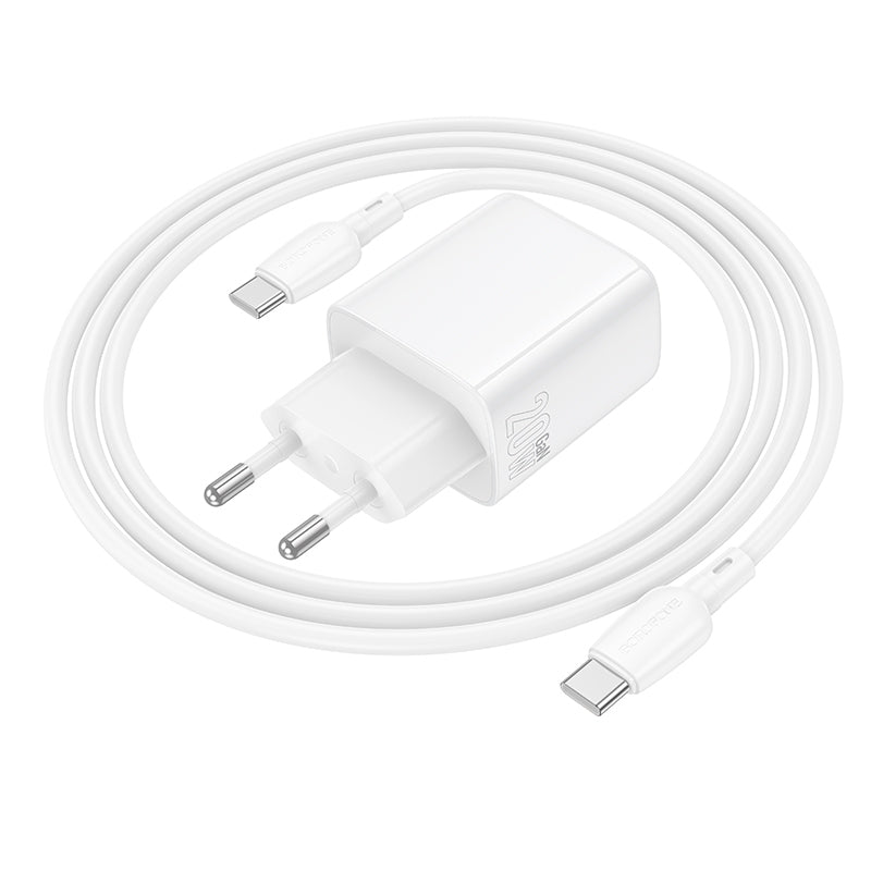 Мрежов заряден уред с USB-C кабел Borofone BN26 Fuente, 20W, 3A, 1 x USB-C, Бял