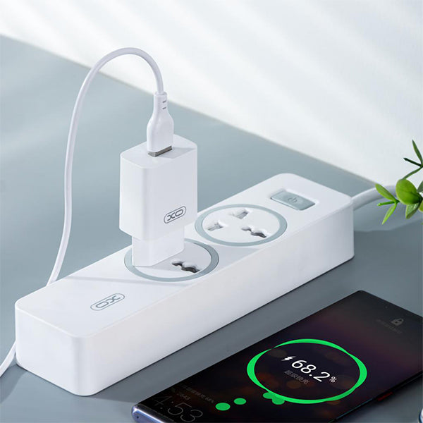 Зарядно устройство за мрежа с кабел microUSB XO Design L99, 12W, 2.4A, 1 x USB-A, Бяло