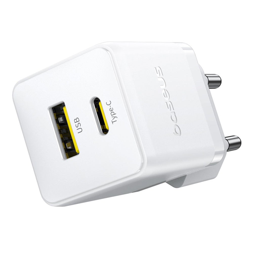 Зарядно за мрежа с USB-C кабел Baseus Palm, 20W, 3A, 1 x USB-A - 1 x USB-C, Бяло P10111608213-01