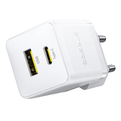Зарядно за мрежа с USB-C кабел Baseus Palm, 20W, 3A, 1 x USB-A - 1 x USB-C, Бяло P10111608213-01