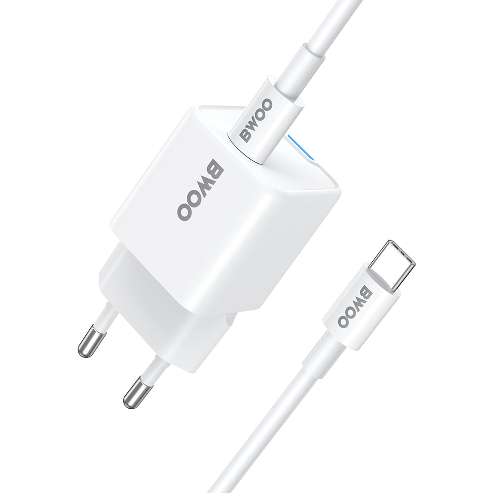 Зарядно за мрежа с USB-C кабел BWOO CDA211, 30W, 3A, 1 x USB-C, Бяло