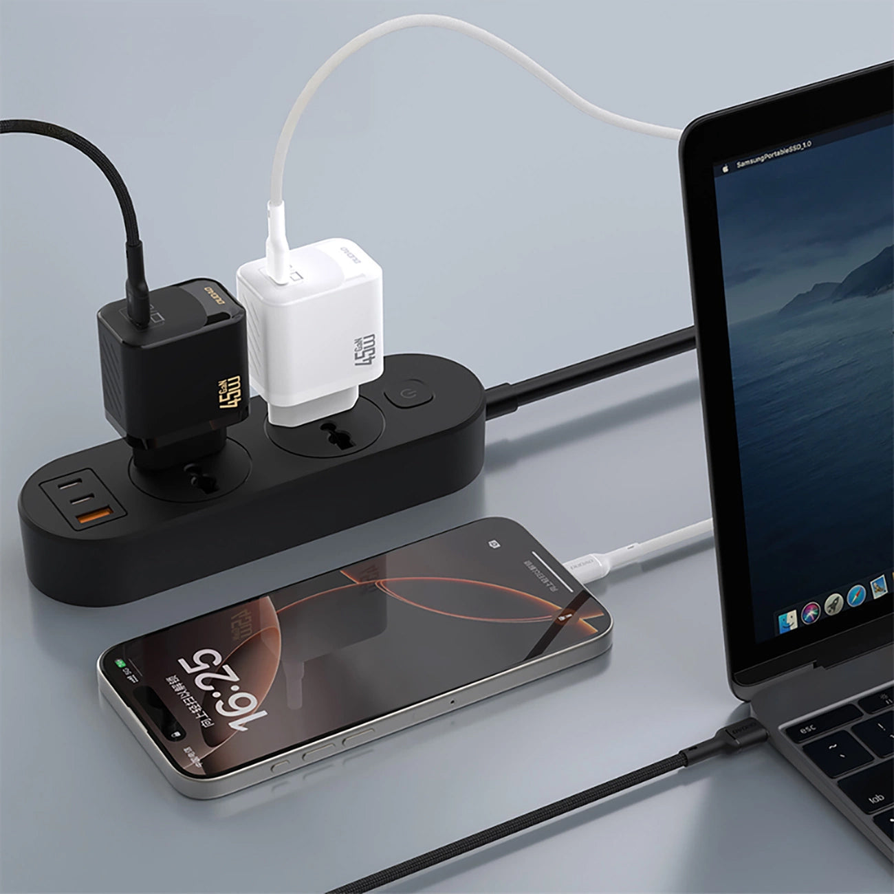 Мрежово зарядно устройство с USB-C кабел Dudao A28C, 45W, 3A, 1 x USB-C, Бяло