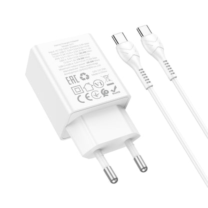 Зарядно за мрежа с кабел USB-C HOCO N71, 30W, 3A, 1 x USB-A - 1 x USB-C, Бяло
