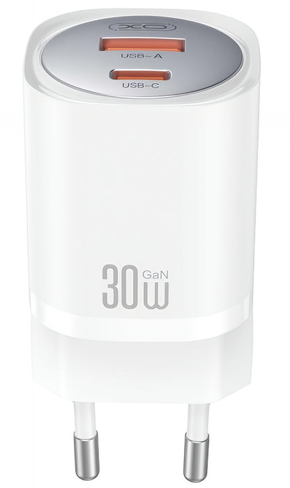 Network Charger with Lightning Cable XO Design CE21, 30W, 3A, 1 x USB-A - 1 x USB-C, White