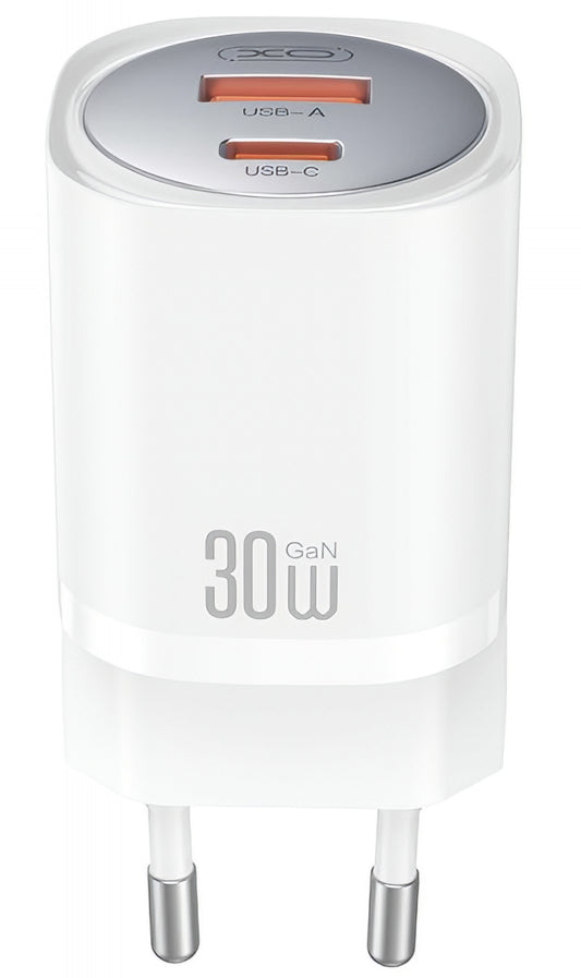 Зарядно устройство за мрежа с кабел Lightning XO Design CE21, 30W, 3A, 1 x USB-A - 1 x USB-C, Бяло