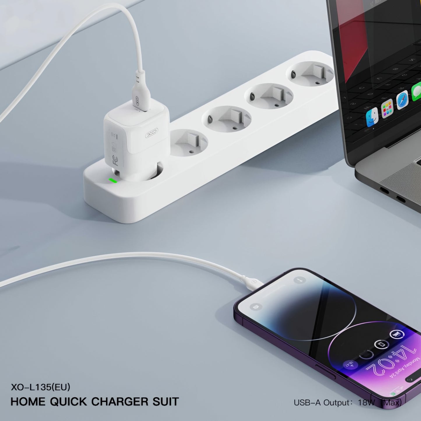 Мрежов заряден уред с microUSB кабел XO Design L135, 18W, 3A, 1 x USB-A, Бял