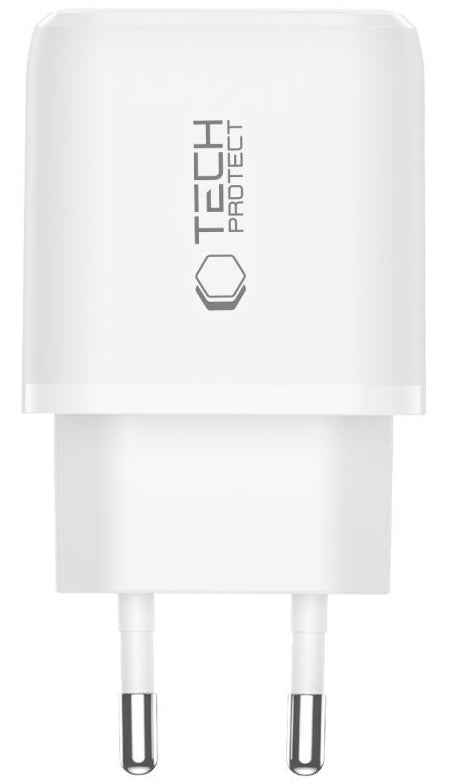 Мрежово зарядно устройство с USB-C кабел Tech-Protect NCA45W, 45W, 3A, 1 x USB-A - 1 x USB-C, Бяло
