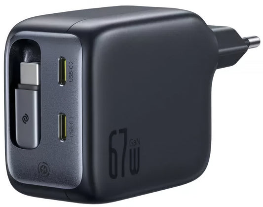 Зарядно за мрежа с USB-C кабел Baseus EnerCore CJ11, 67W, 3.35A, 2 x USB-C, Черно E0121E00