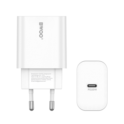 Network Charger with USB-C Cable BWOO CDA233, 20W, 3A, 1 x USB-C, White