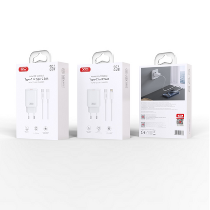 Зарядно за мрежа с кабел USB-C XO Design CE25, 25W, 3A, 1 x USB-C, Бяло