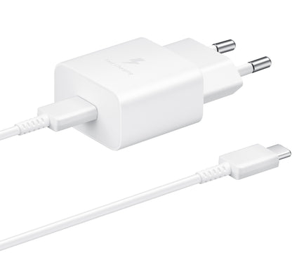 Мрежово зарядно устройство Samsung USB-C с кабел USB-C, 15W, 2A, 1 x USB-C, бяло EP-T1510XWEGEU