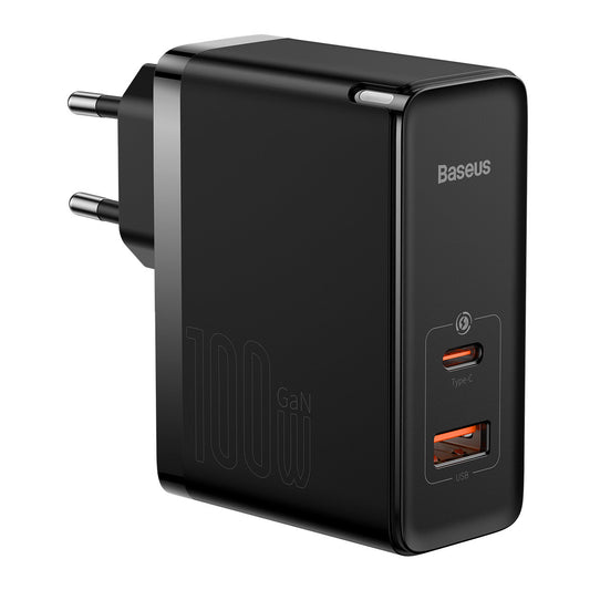 Зарядно устройство за мрежа с кабел USB-C Baseus GaN5 Pro, 100W, 3A, 1 x USB-A - 1 x USB-C, Черно CCGP090201
