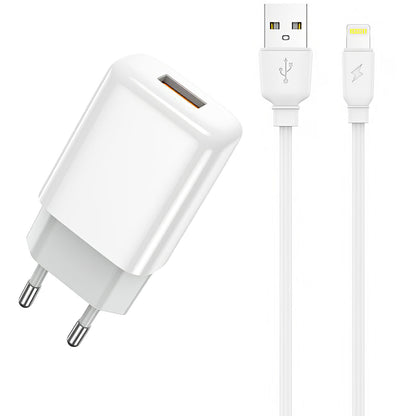 Мрежово зарядно устройство Prestico F7S с Lightning кабел, 12W, 2,4A, 1 x USB-A, бяло 