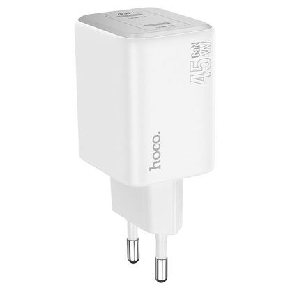 Мрежово зарядно устройство с Lightning кабел HOCO N42, 45W, 3A, 2 x USB-C, бяло 