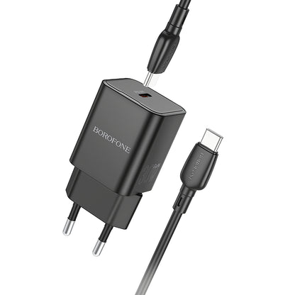 Мрежово зарядно устройство с USB-C кабел Borofone BN13 Safety, 30W, 3A, 1 x USB-C, черно 