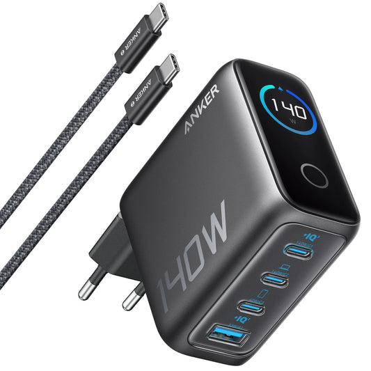 Мрежов зарядно устройство с USB-C кабел Anker Zolo, 140W, 5A, 1 x USB-A - 3 x USB-C, Черно B2697GZ1