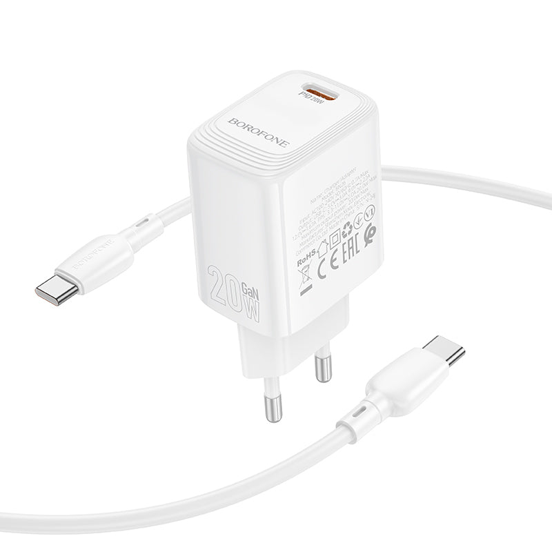 Мрежов заряден уред с USB-C кабел Borofone BN26 Fuente, 20W, 3A, 1 x USB-C, Бял