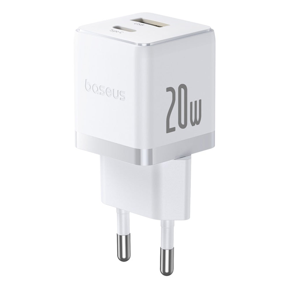Зарядно за мрежа с USB-C кабел Baseus Palm, 20W, 3A, 1 x USB-A - 1 x USB-C, Бяло P10111608213-01