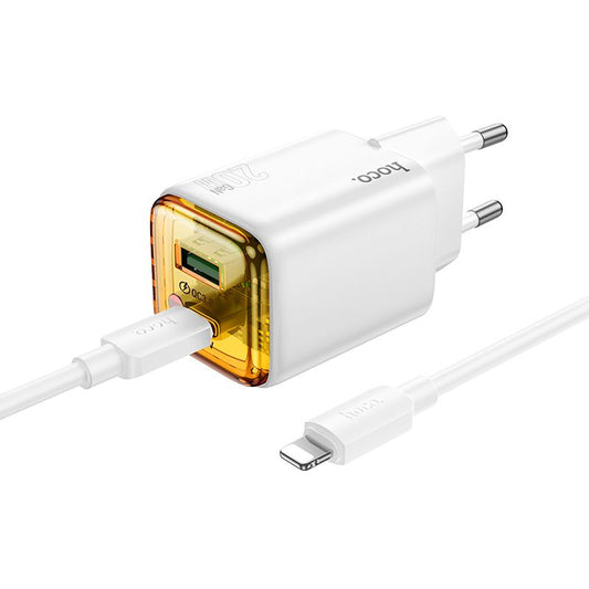 Зарядно за мрежа с USB-C кабел HOCO N52, 20W, 3A, 1 x USB-A - 1 x USB-C, Бяло