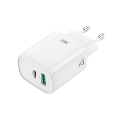 Зарядно за мрежа с кабел USB-C XO Design CE29, 20W, 3A, 1 x USB-A - 1 x USB-C, Бяло