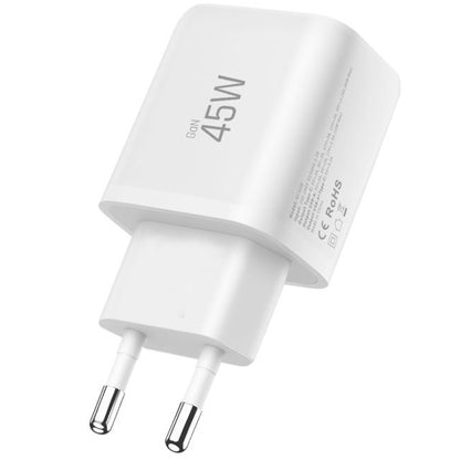 Мрежово зарядно устройство с USB-C кабел Tech-Protect NCA45W, 45W, 3A, 1 x USB-A - 1 x USB-C, Бяло