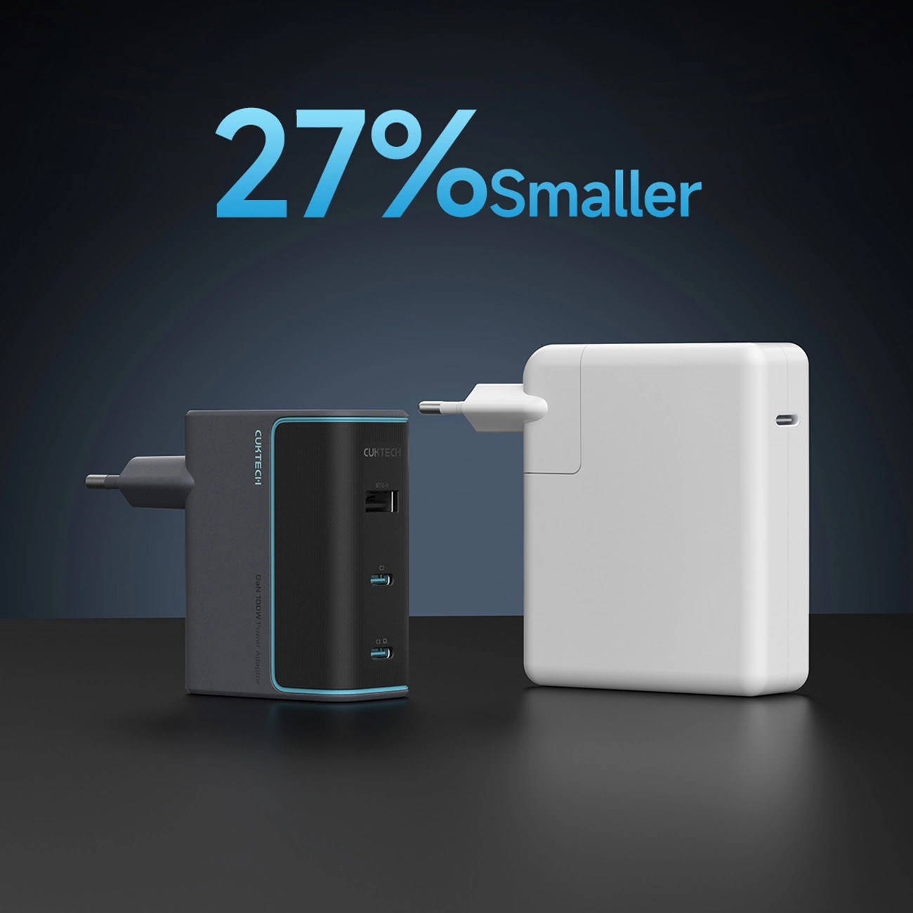 Мрежов заряден уред с USB-C кабел Cuktech, 100W, 5A, 1 x USB-A - 2 x USB-C, Сив CUKAD1003EUG